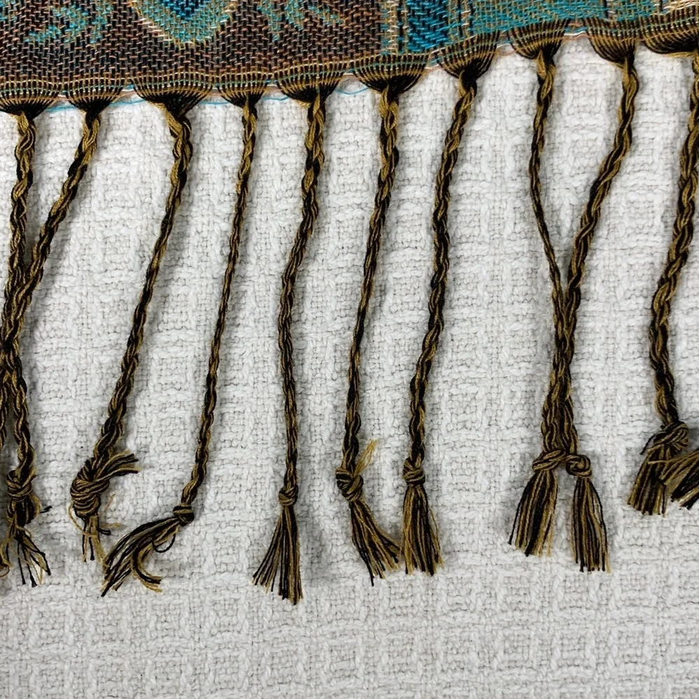 Teal, tan, and brown pashmina shawl/ scarf